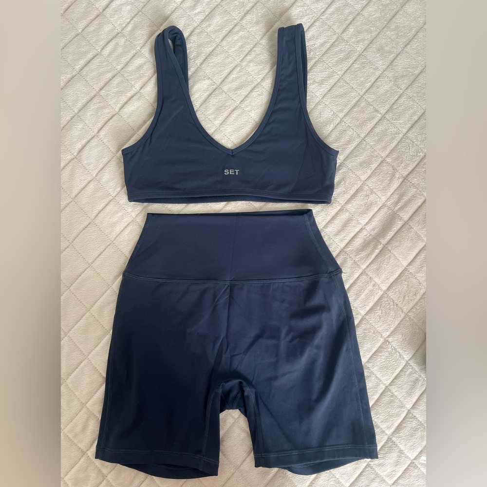 SET Active Deep Blue Sports Bra and Shorts